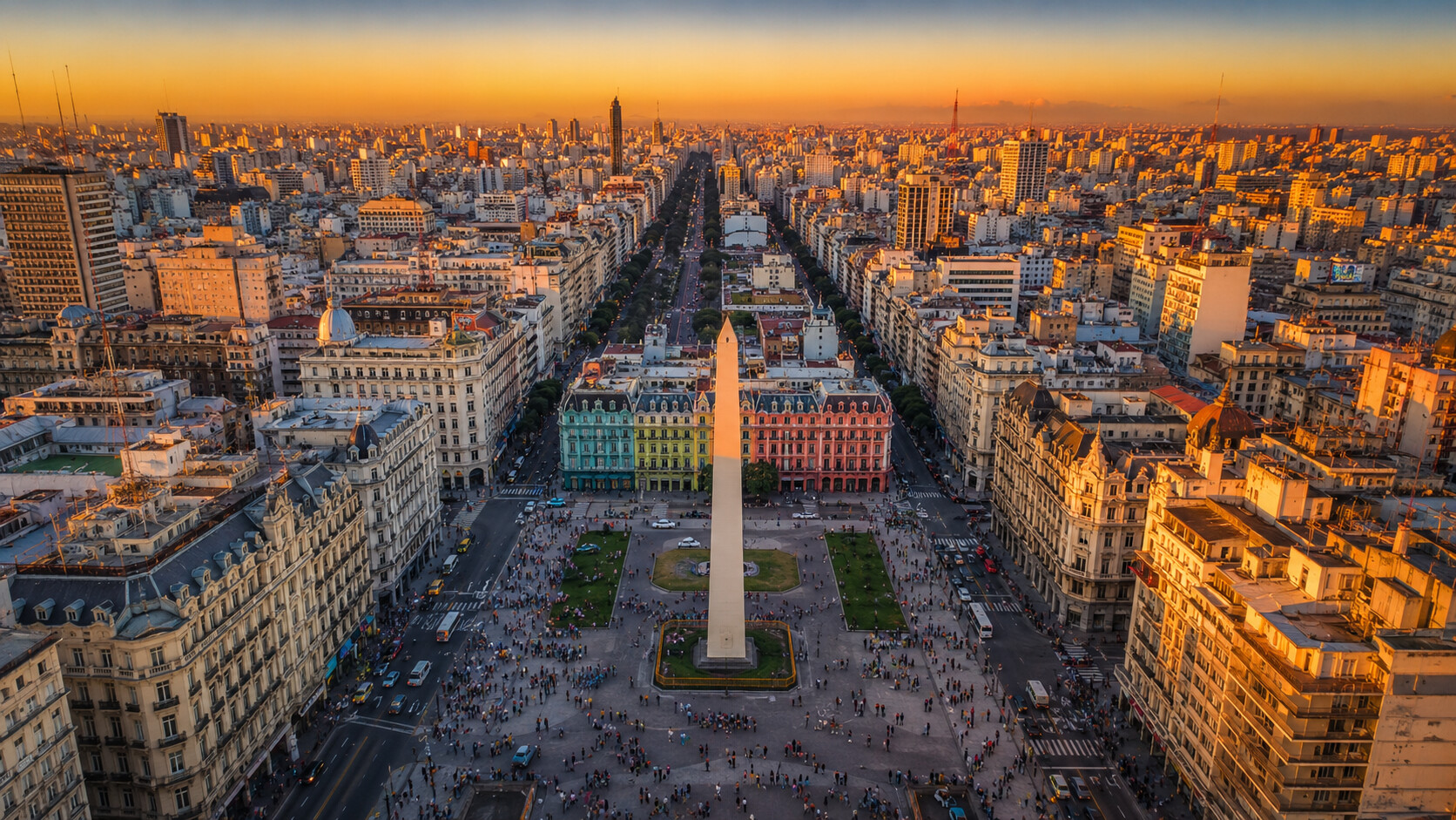 Buenos Aires cityscape at golden hour